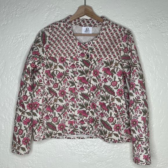 dra Jackets & Blazers - dRA Los Angeles Women's Cotton Block Print Pink Floral Quilted Jacket Size Small